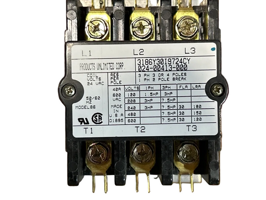 24 V, 50/60 Hz, 30 Amps 3 Pole Contactor