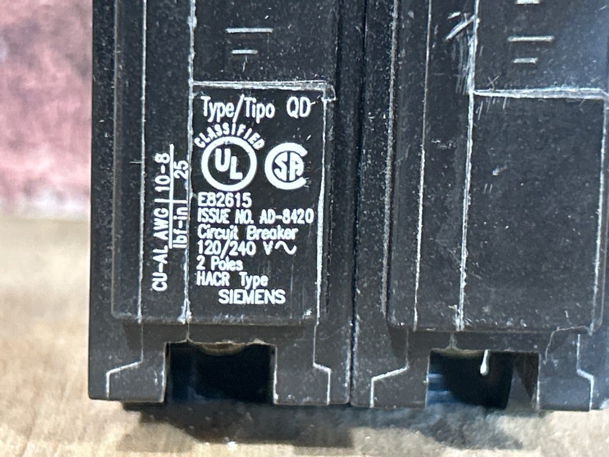 120/240V, 60Hz, 30A, 2 Pole Breaker