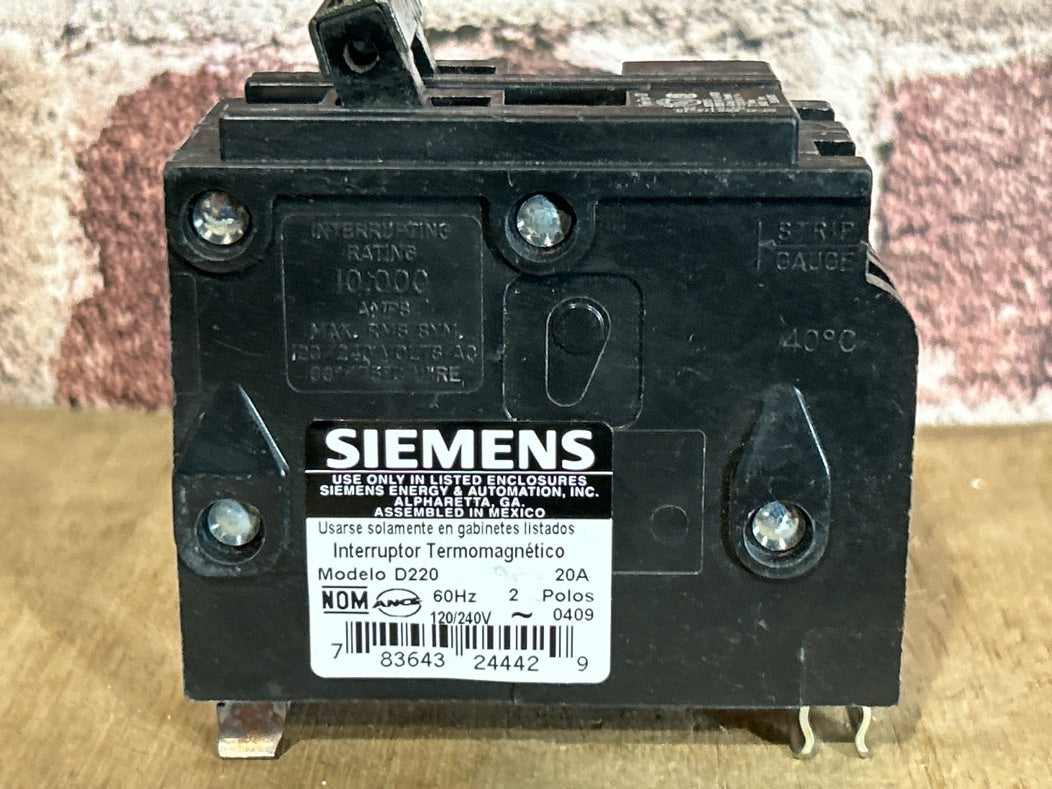 120/240V, 60Hz, 20A, 2 Pole Breaker
