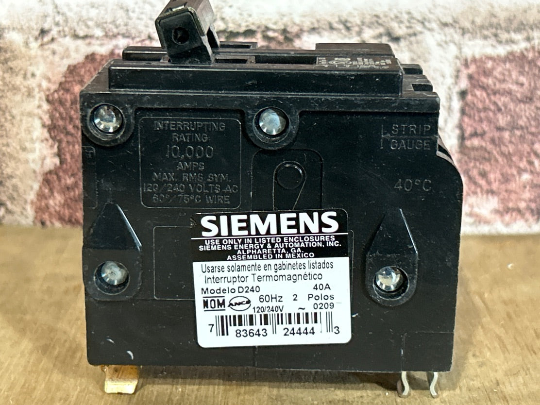 120/240V, 60Hz, 40A, 2 Pole Breaker