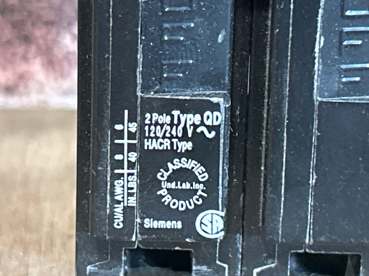 120/240V, 60Hz, 40A, 2 Pole Breaker