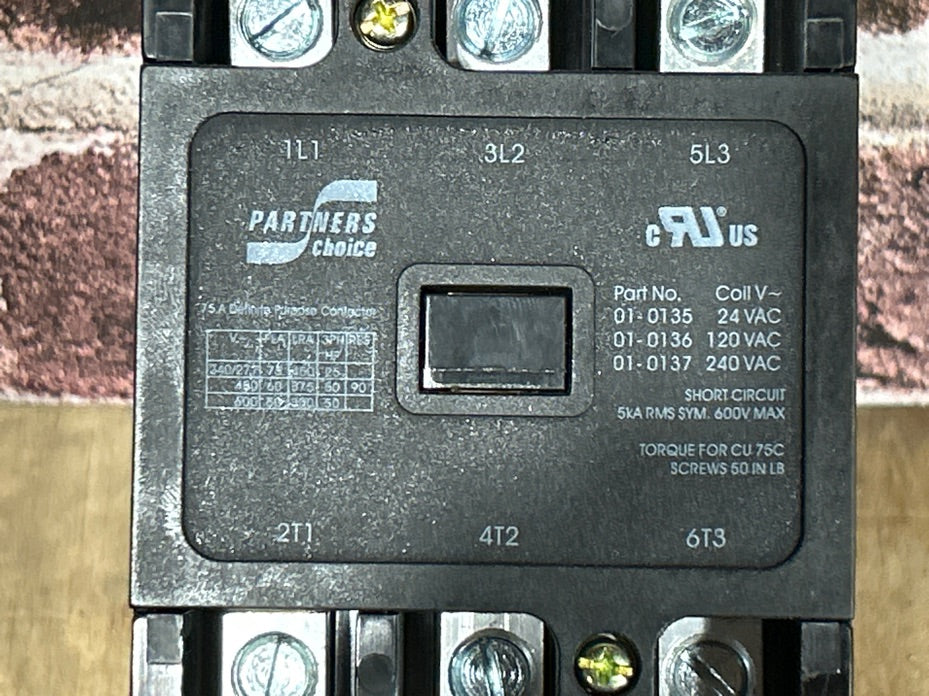 24 V, 50/60 Hz, 75 Amps 3 Pole Contactor