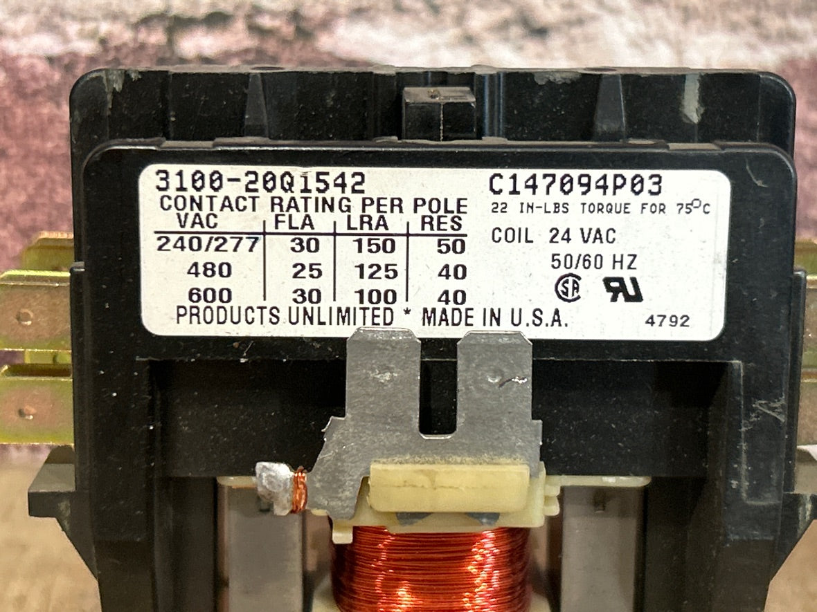 24 V, 50/60 Hz, 30 Amps 2 Pole Contactor