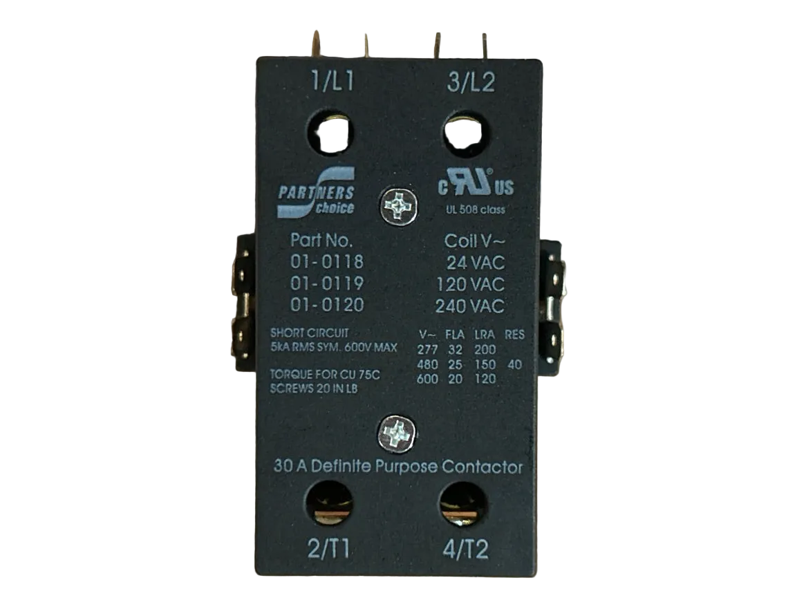 120 V, 50/60 Hz, 30 Amps 2 Pole Contactor