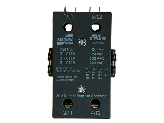 120 V, 50/60 Hz, 30 Amps 2 Pole Contactor
