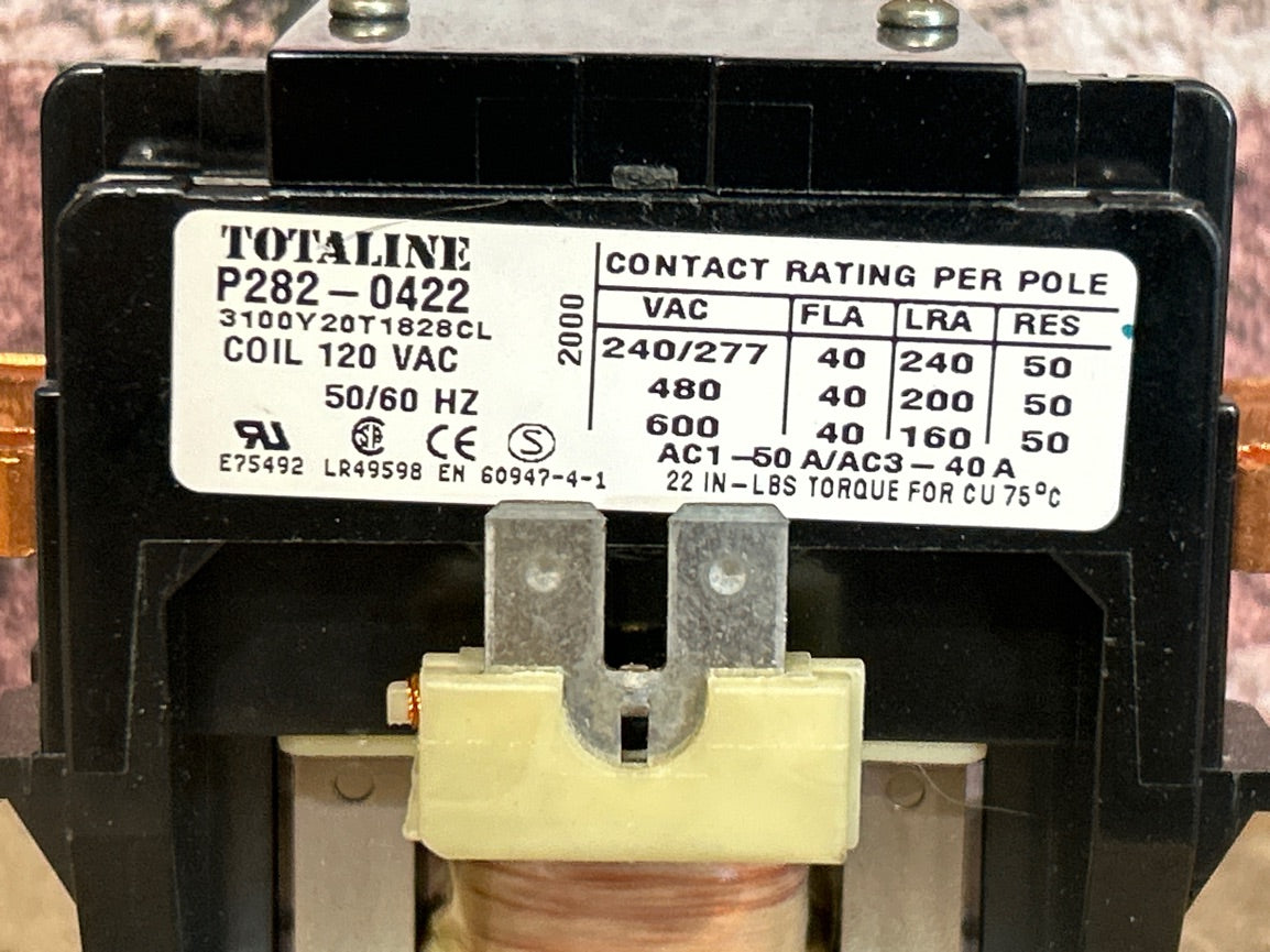 120 V, 50/60 Hz, 40 Amps 2 Pole Contactor