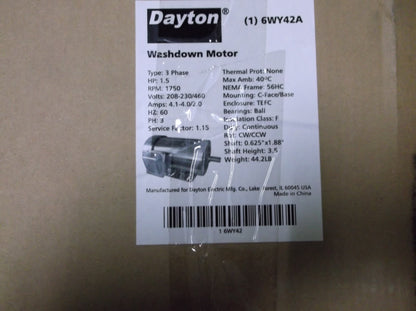 1-1/2HP WASHDOWN MOTOR 208-230/460/60-50/3 RPM:1750/1-SPEED