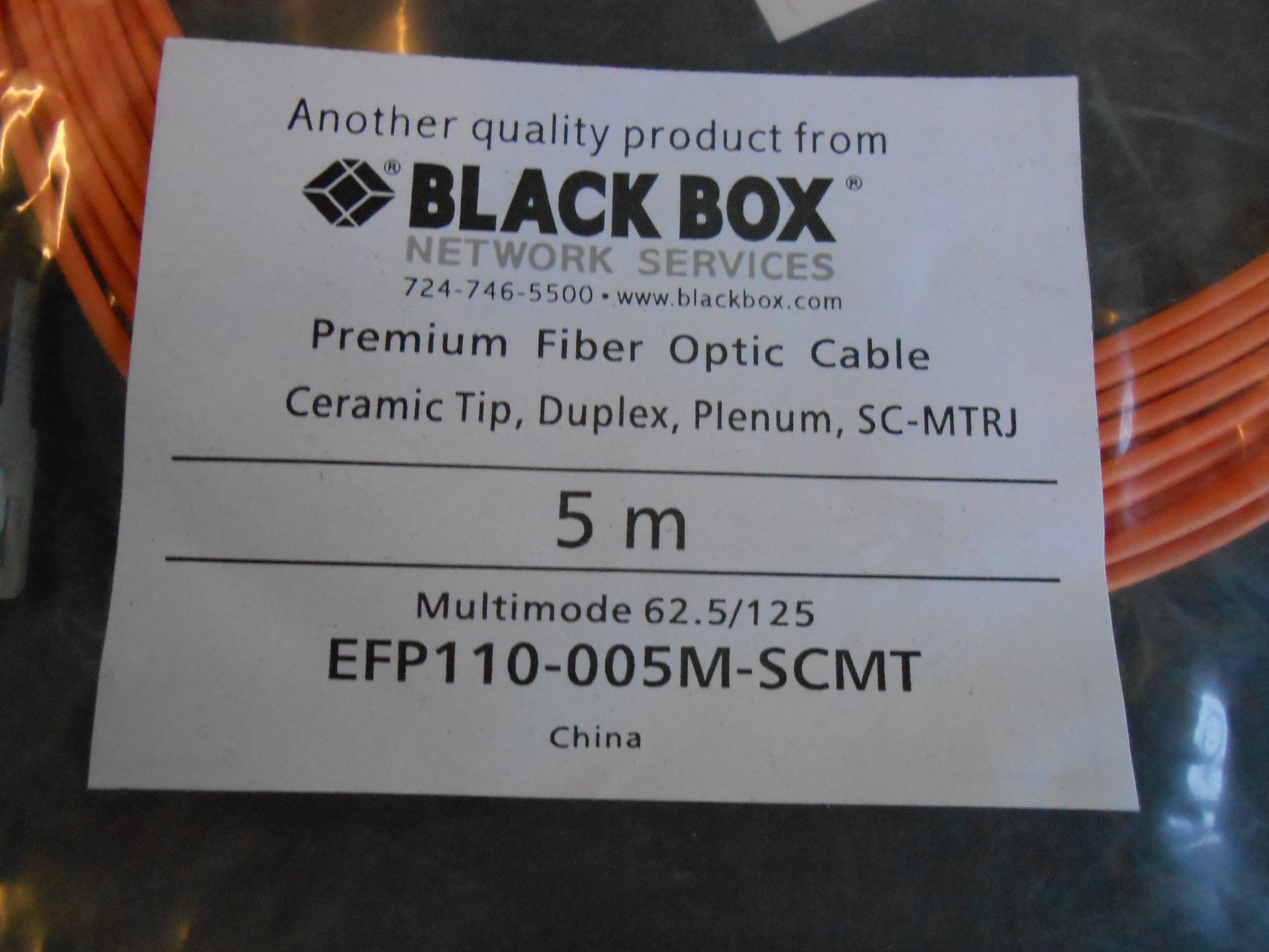 5M FIBER OPTIC CABLE, PLENUM, SC-MTRJ