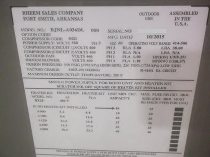 3 TON CONVERTIBLE PACKAGED HEAT PUMP UNIT 13 SEER 460/60/3 R-410A