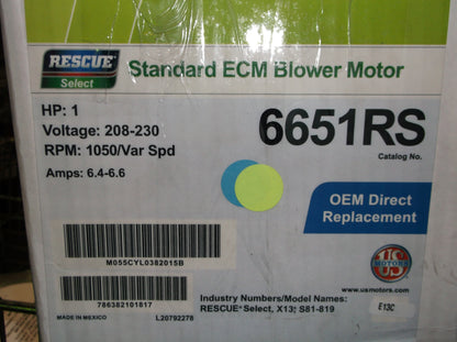 1HP RESCUE SELECT STANDARD ECM DIRECT DRIVE BLOWER MOTOR 208-230/50-60/1 RPM:1050/VAR SPEED