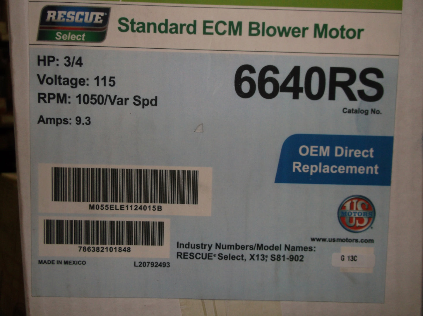 3/4HP RESCUE SELECT STANDARD ECM PROGRAMMABLE DIRECT DRIVE BLOWER MOTOR 115/50-60/1  RPM:1050/VARIABLE SPEED