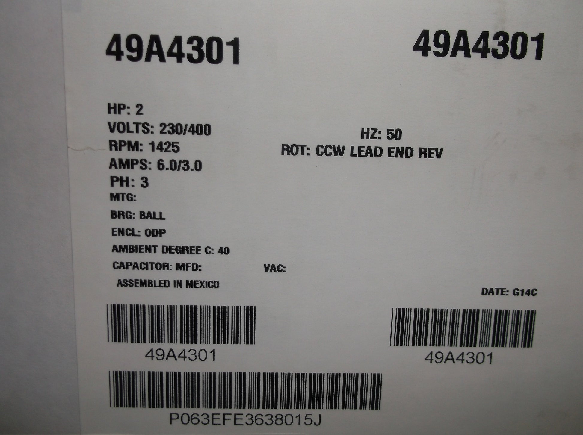 2HP BLOWER MOTOR 230-400/50/3 RPM:1425/1-SPEED