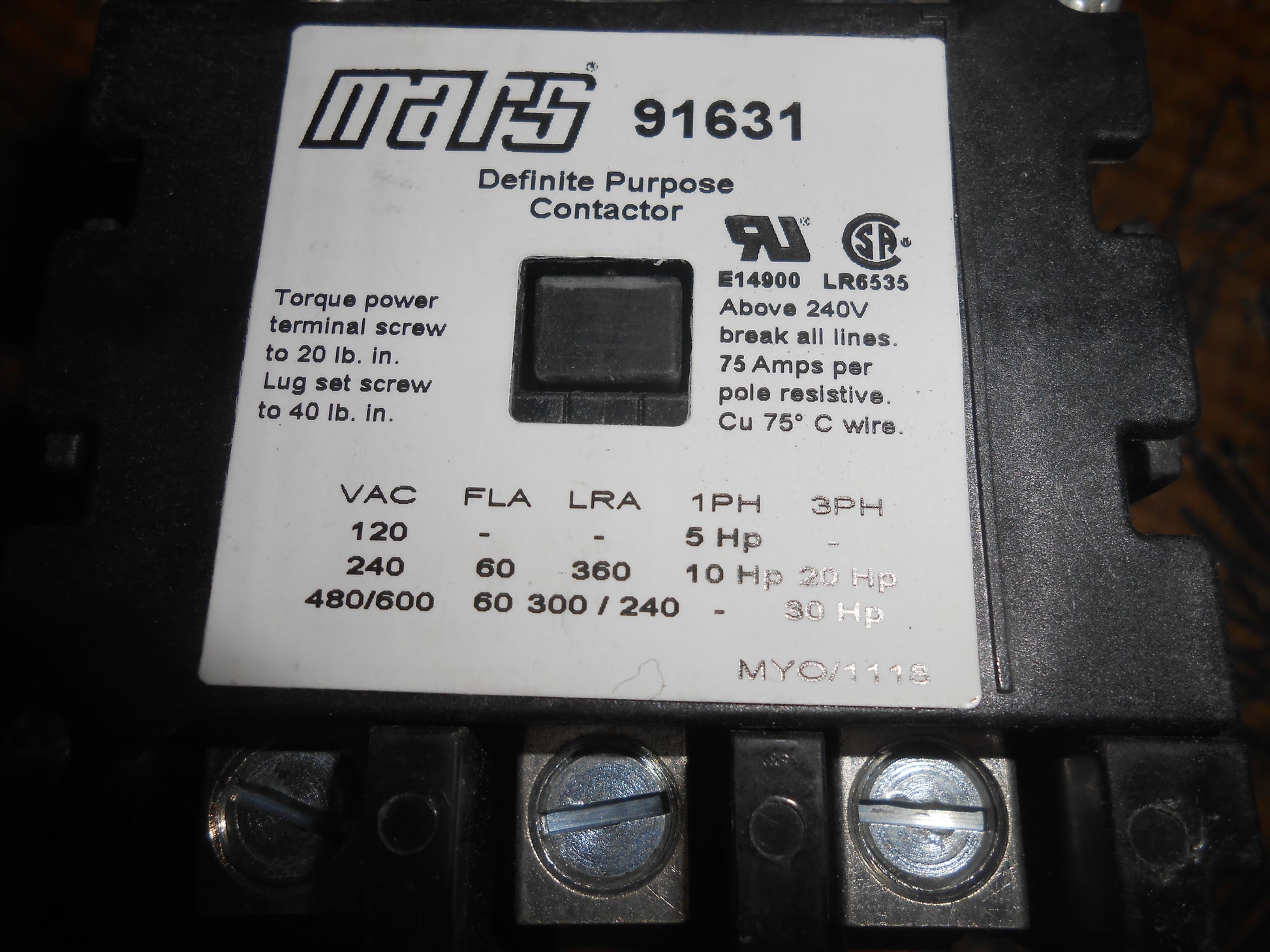 3 POLE 60 AMP CONTACTOR, COIL VOLTS:24