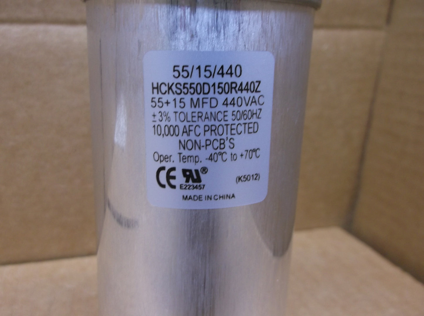 55+15 MFD X 440 VAC ROUND DUAL RUN CAPACITOR