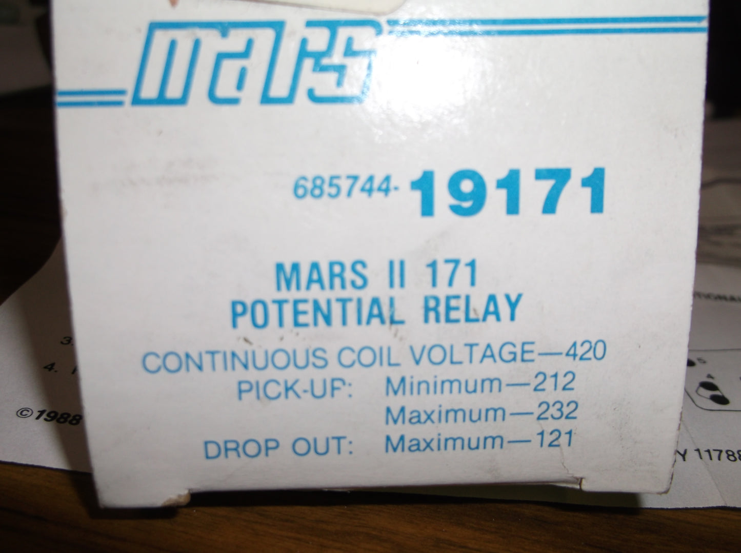 POTENTIAL MOTOR STARTING RELAY CONTINUOUS COIL VOLTAGE:420