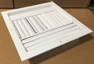 14" X 14" WHITE STEEL 4-WAY DEFLECTION SUPPLY REGISTER/W OPPOSED-BLADE DAMPER