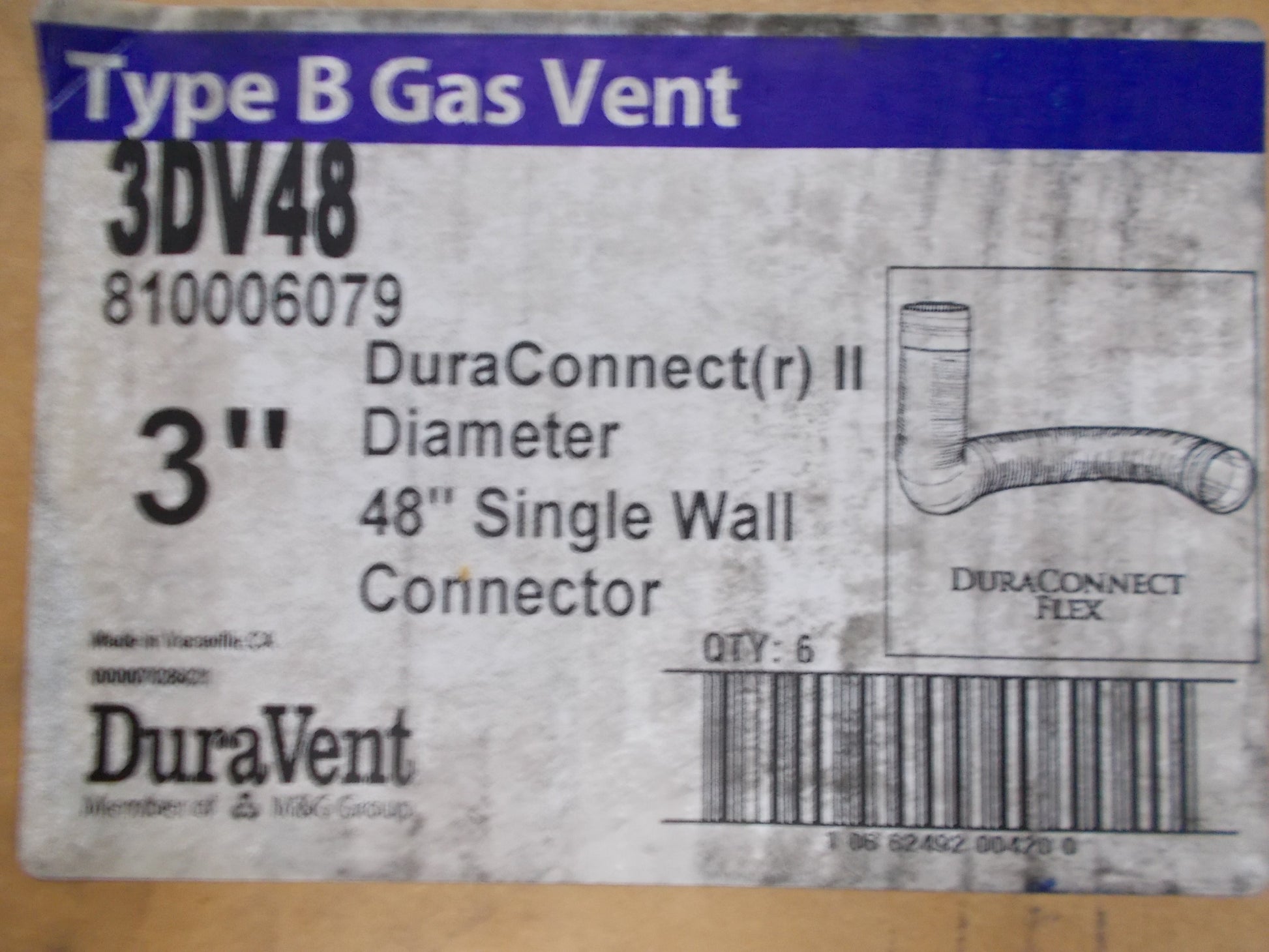 3" X 48" TYPE B GAS VENT SINGLE WALL CONNECTOR PIPE