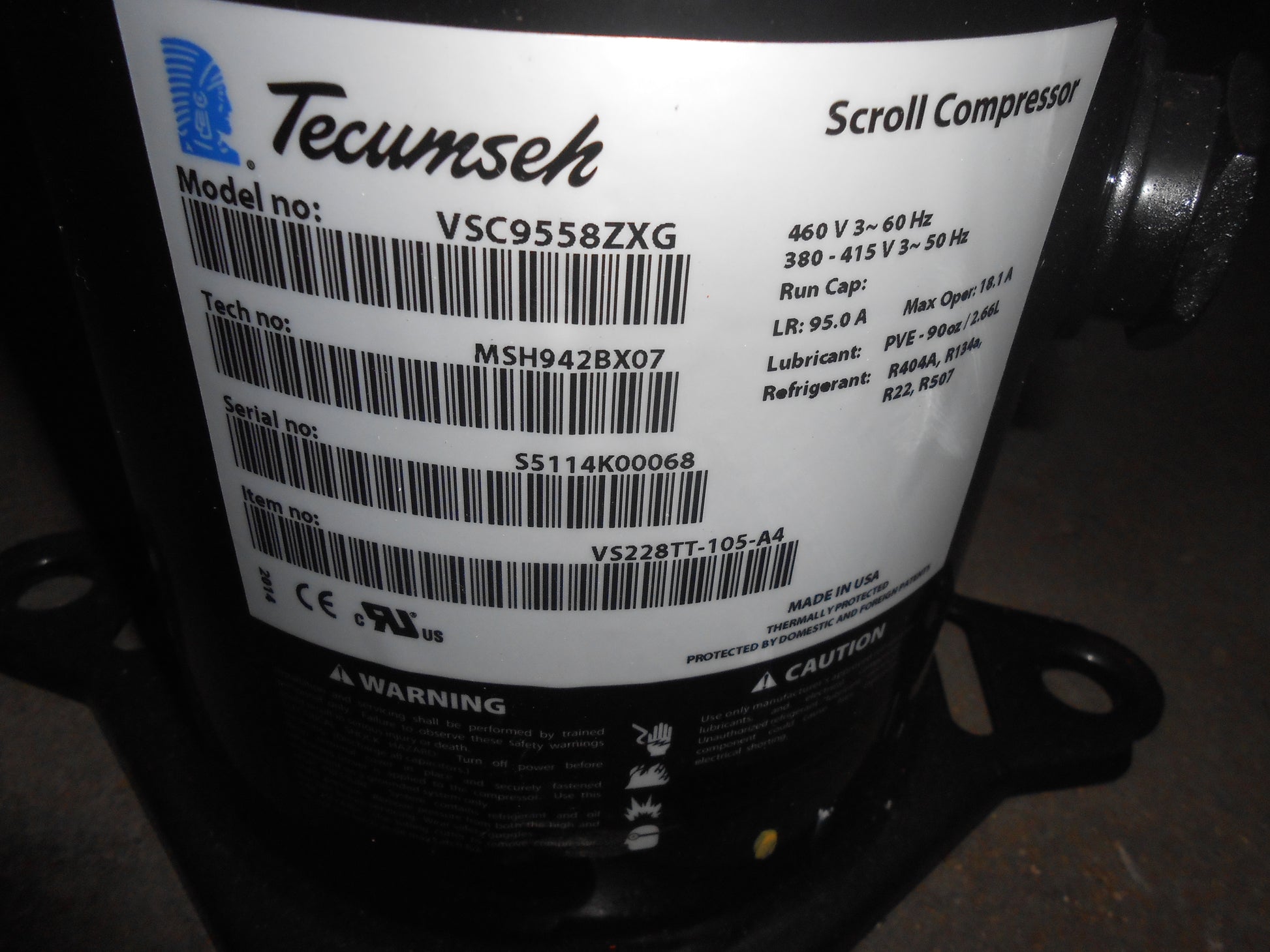 7-1/2 HP SCROLL COMPRESSOR 380-420-460/60- 50/3, MULTI REFRIGERANT