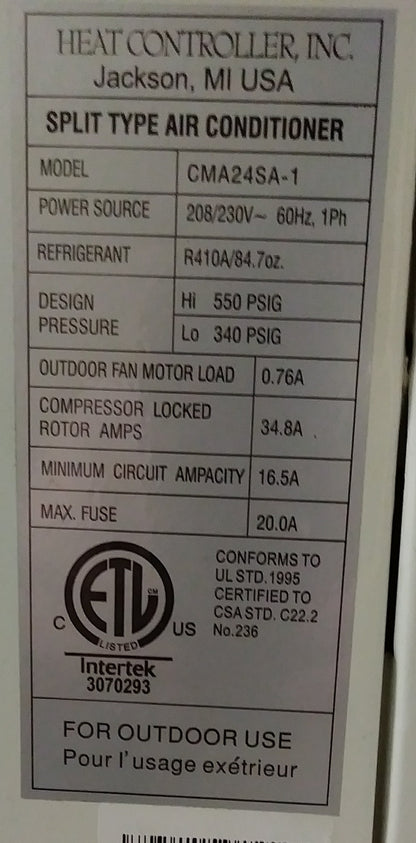 2 TON SINGLE-ZONE OUTDOOR MINI-SPLIT AIR CONDITIONER UNIT, 13 SEER 208-230/60/1 R-410A