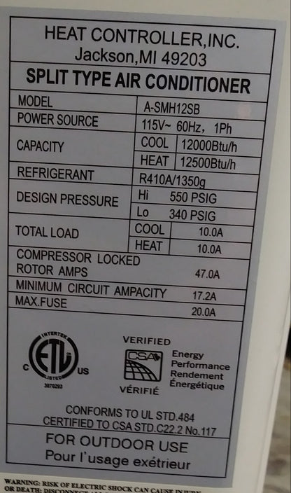 1 TON SINGLE-ZONE OUTDOOR MINI-SPLIT HEAT PUMP UNIT, 13 SEER 115/60/1