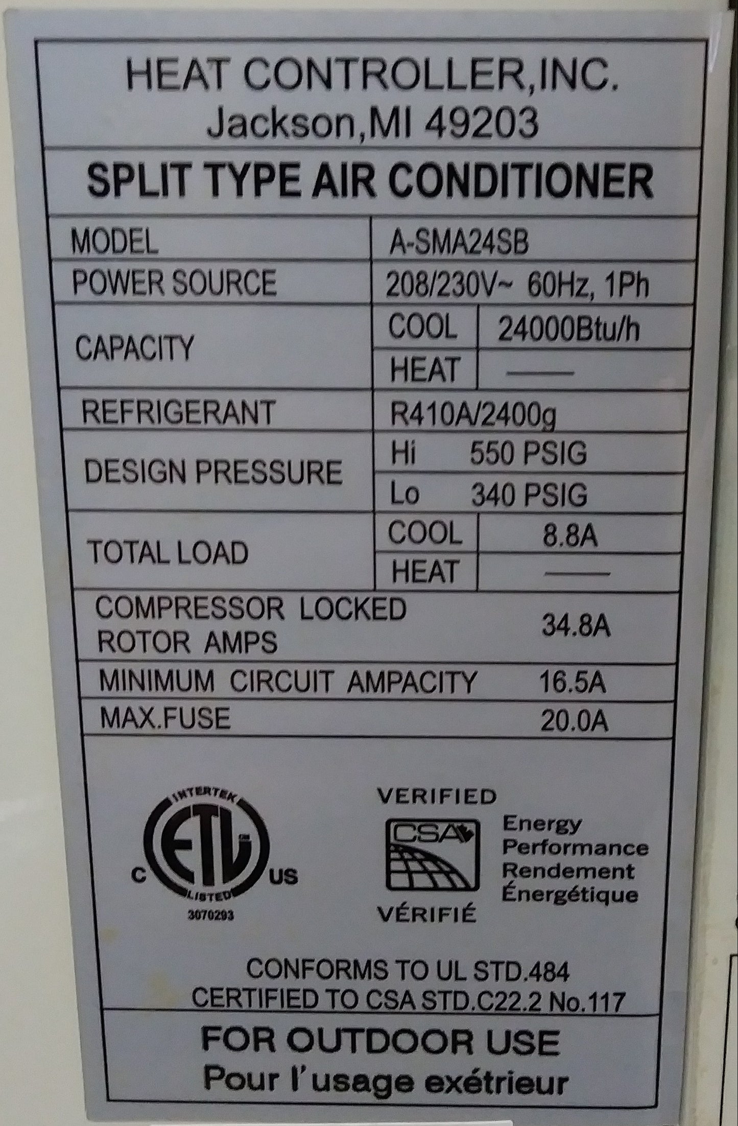 2 TON SINGLE-ZONE OUTDOOR MINI-SPLIT AC ONLY UNIT, 17 SEER 208-230/60/1 R-410A