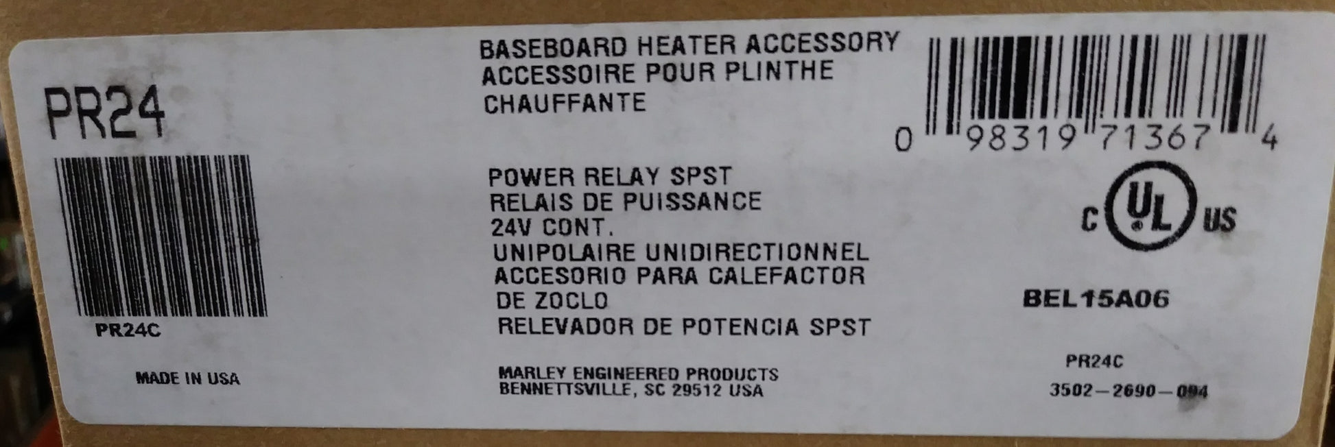 24 V SPST POWER RELAY FOR 1800,1900,2500,2600,C1800 & C2500 SERIES BASEBOARD HEATERS