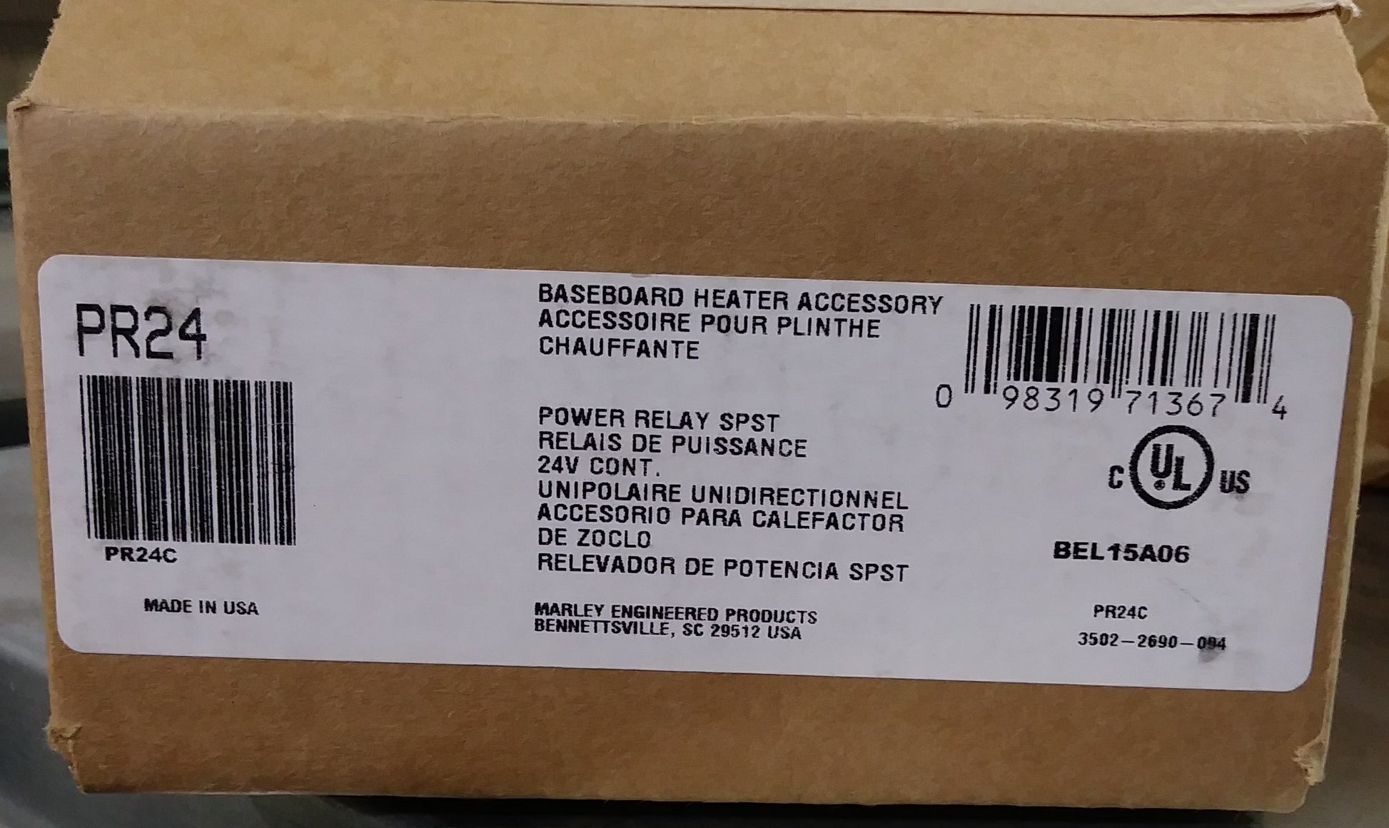 24 V SPST POWER RELAY FOR 1800,1900,2500,2600,C1800 & C2500 SERIES BASEBOARD HEATERS