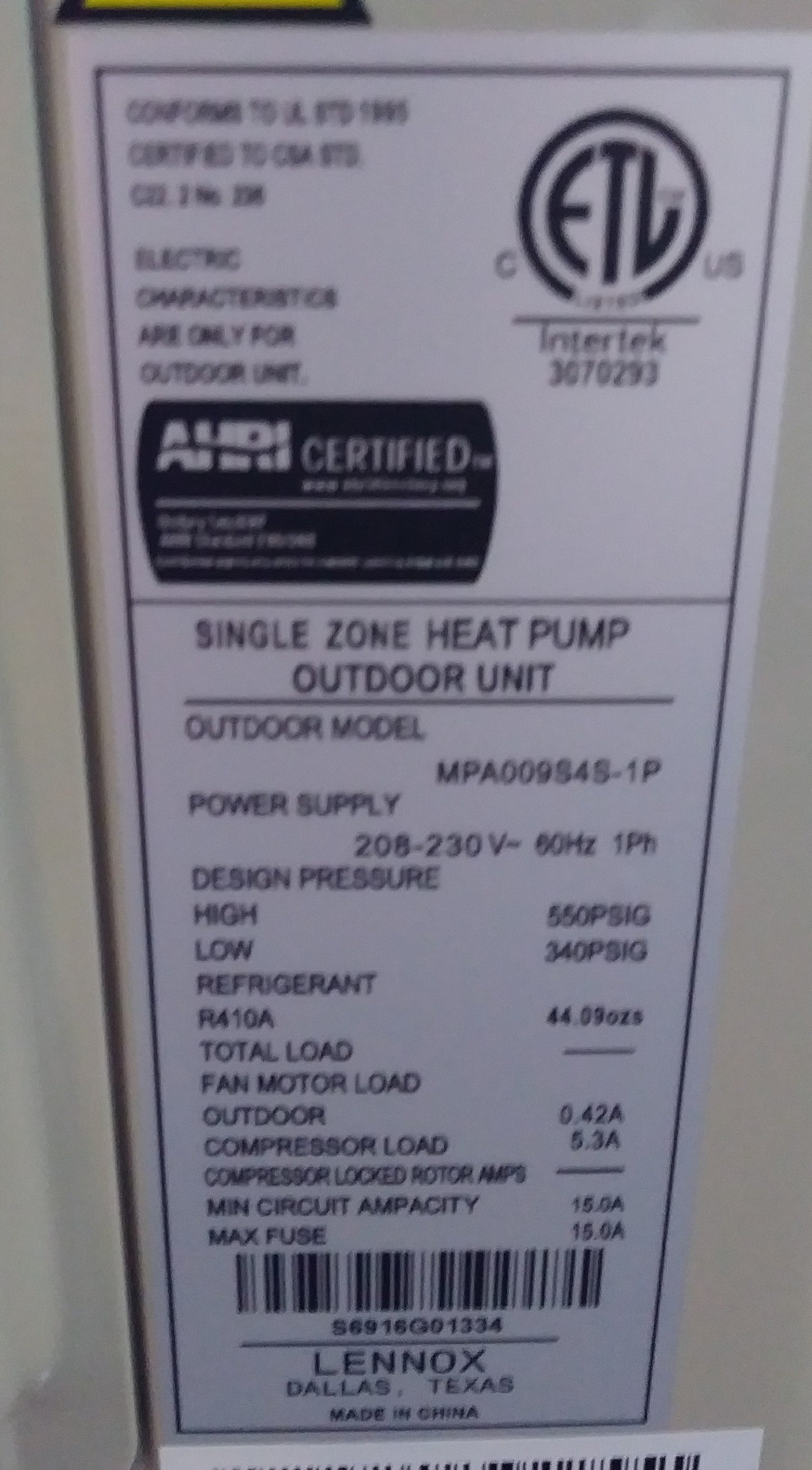 3/4 TON INVERTER TYPE SINGLE-ZONE OUTDOOR/NON-DUCTED CASSETTE INDOOR MINI-SPLIT HEAT PUMP SYSTEM, 19 SEER 208-230/60/1 R-410A CFM:375