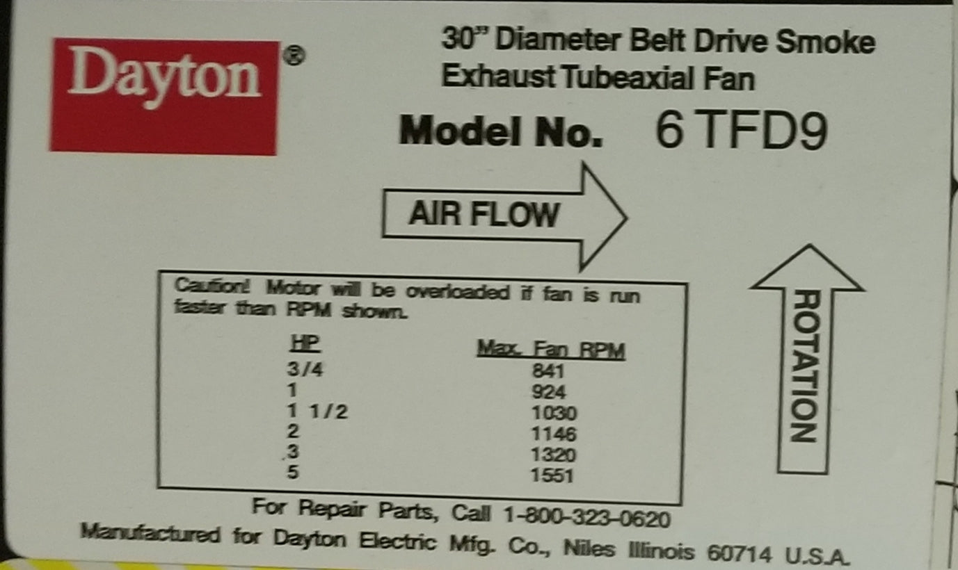 30" DIAMETER BELT DRIVE STAINLESS STEEL VERTICAL/HORIZONTAL TUBEAXIAL FAN LESS MOTOR