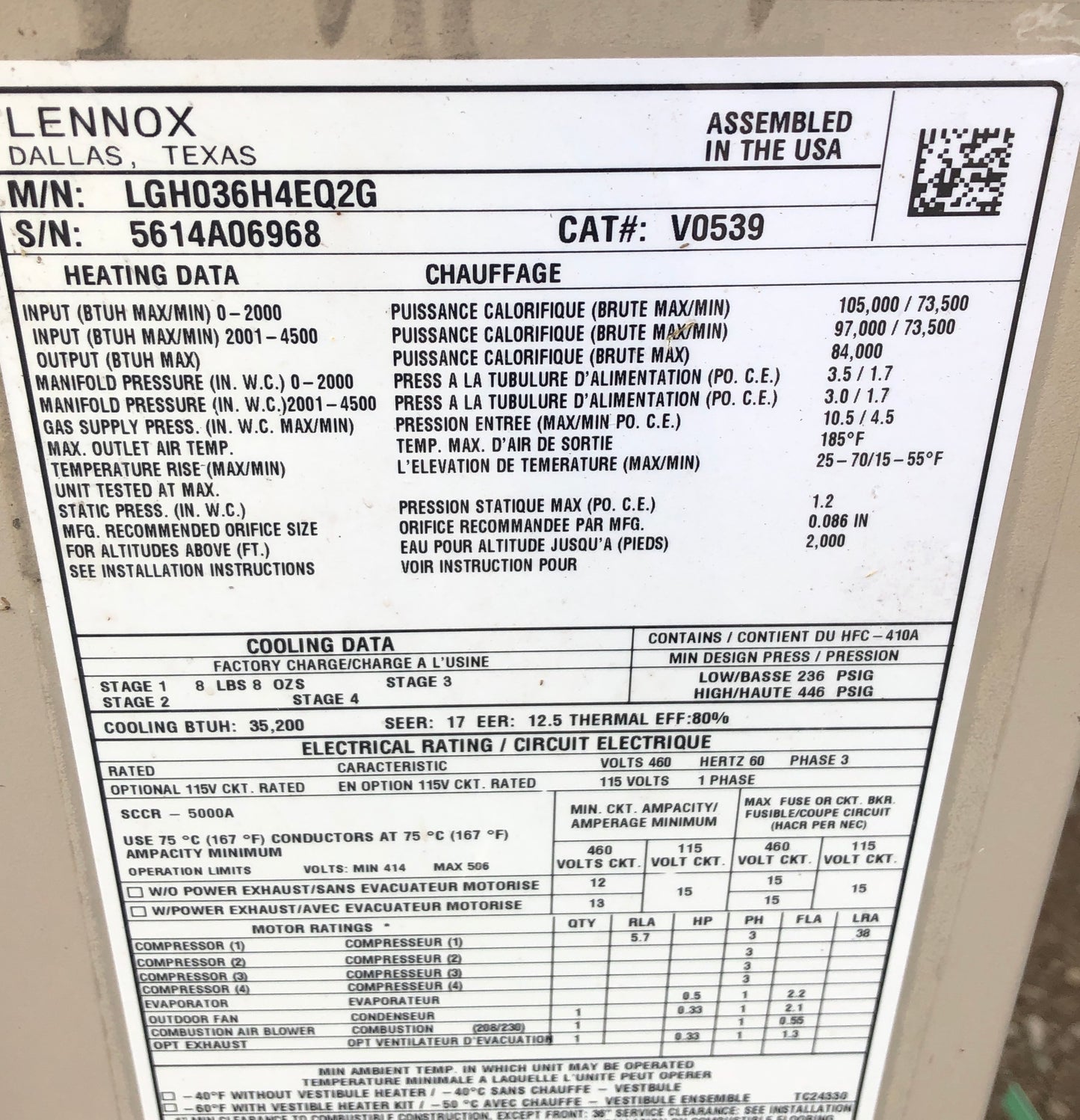 3 TON "ENERGENCE" SERIES CONVERTIBLE ECM DIRECT DRIVEN TWO-STAGE LOW NOx GAS/HIGH EFFICIENCY AIR CONDITIONING PACKAGED UNIT, 17 SEER/81% 460/60/3 R-410A CFM:1200