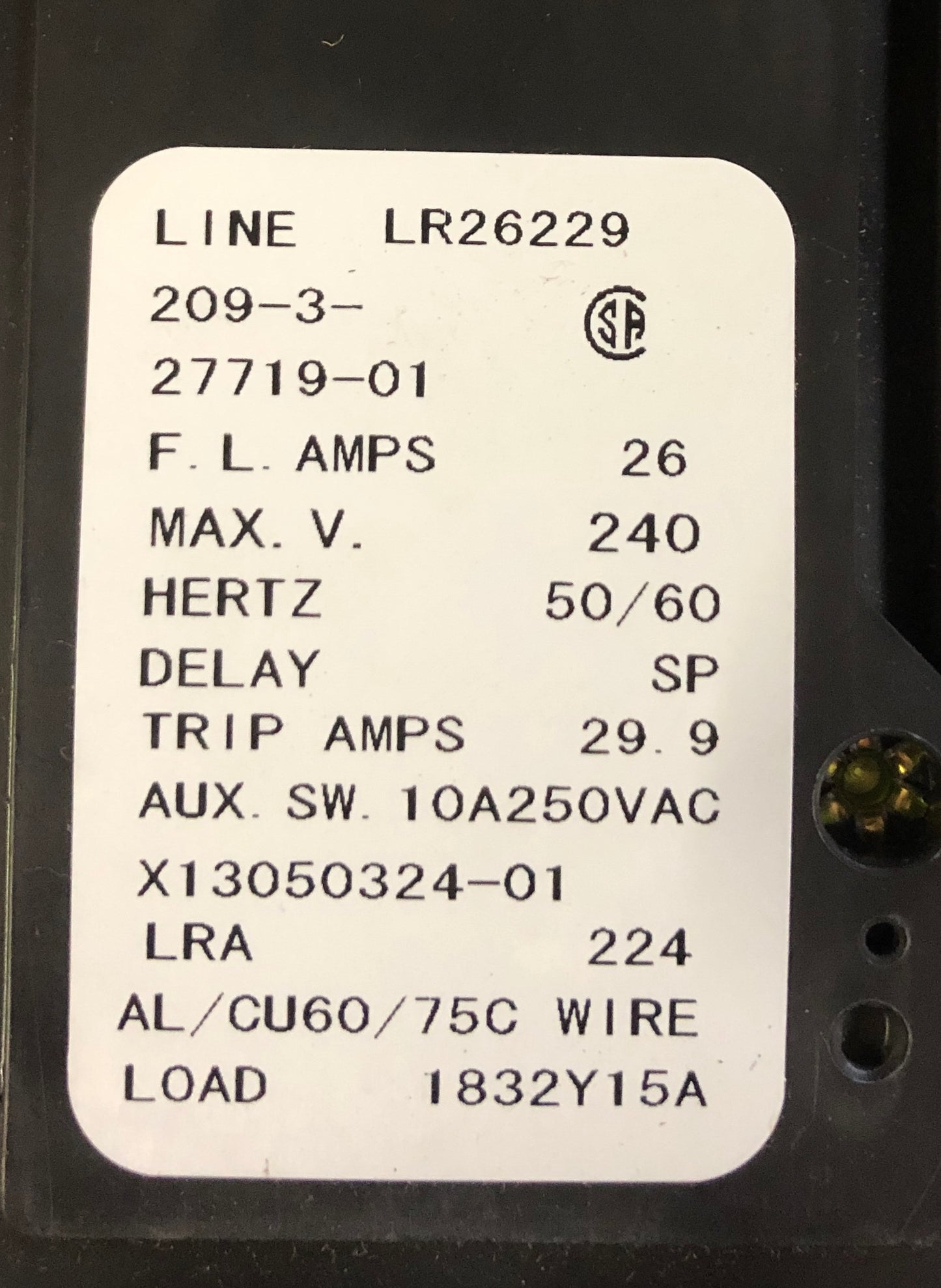 3 POLE 26 AMP "209 MULTI-POLE" SERIES HYDRAULIC MAGNETIC CIRCUIT BREAKER PROTECTOR/FOR MANUAL CONTROLLER APPLICATIONS, 240/60-50/1 OR 3