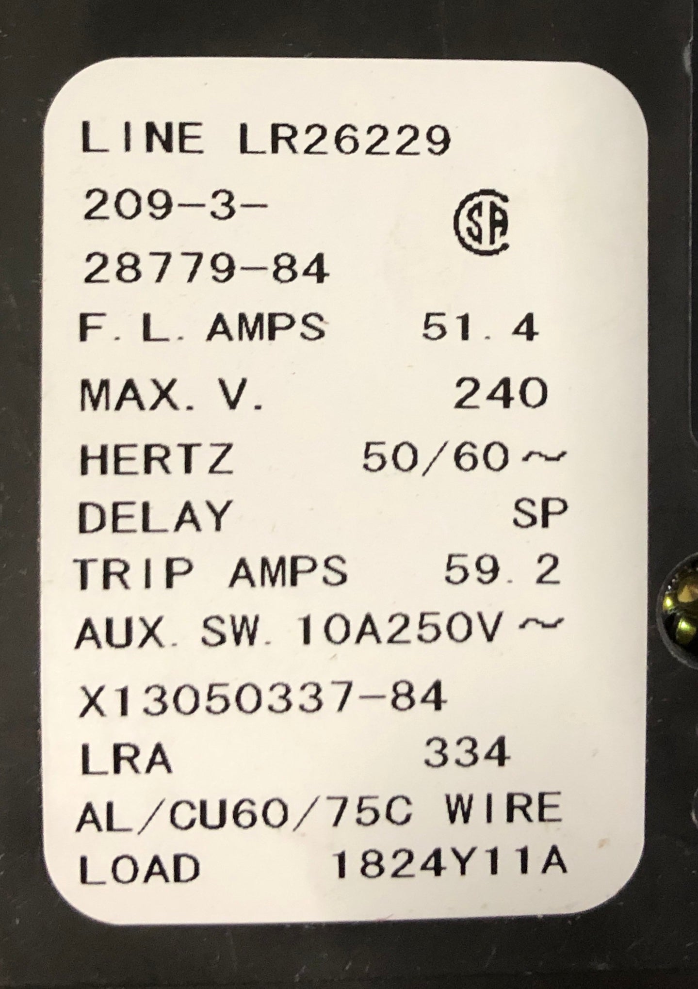 3 POLE 51.4 AMP "209 MULTI-POLE" SERIES HYDRAULIC MAGNETIC CIRCUIT BREAKER PROTECTOR/FOR MANUAL CONTROLLER APPLICATIONS, 240/60-50/1 OR 3