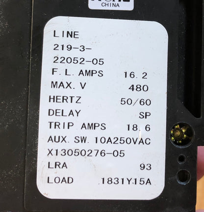 3 POLE 16.2 AMP "219 MULTI-POLE" SERIES HYDRAULIC MAGNETIC CIRCUIT BREAKER PROTECTOR/FOR MANUAL CONTROLLER APPLICATIONS, 480/60-50/1 OR 3