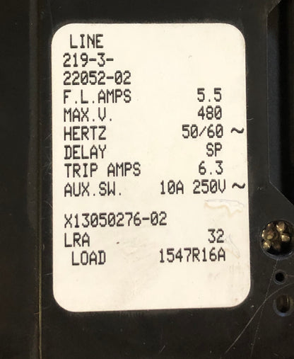 3 POLE 5.5 AMP "219 MULTI-POLE" SERIES HYDRAULIC MAGNETIC CIRCUIT BREAKER PROTECTOR/FOR MANUAL CONTROLLER APPLICATIONS, 480/60-50/1 OR 3