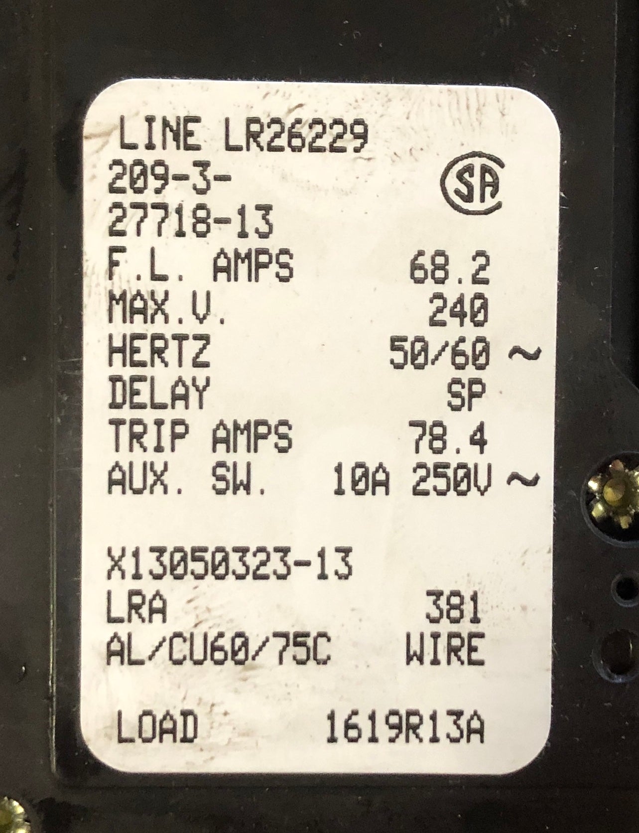 3 POLE 68.2 AMP "209 MULTI-POLE" SERIES HYDRAULIC MAGNETIC CIRCUIT BREAKER PROTECTOR/FOR MANUAL CONTROLLER APPLICATIONS, 240/60-50/1 OR 3