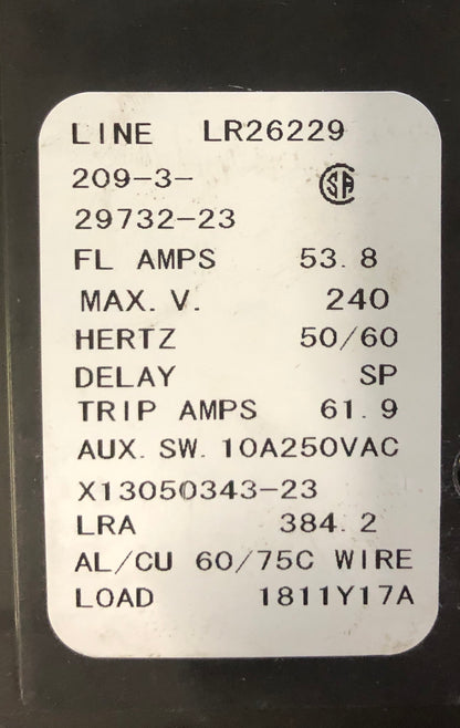 3 POLE 53.8 AMP "209 MULTI-POLE" SERIES HYDRAULIC MAGNETIC CIRCUIT BREAKER PROTECTOR/FOR MANUAL CONTROLLER APPLICATIONS, 240/60-50/1 OR 3