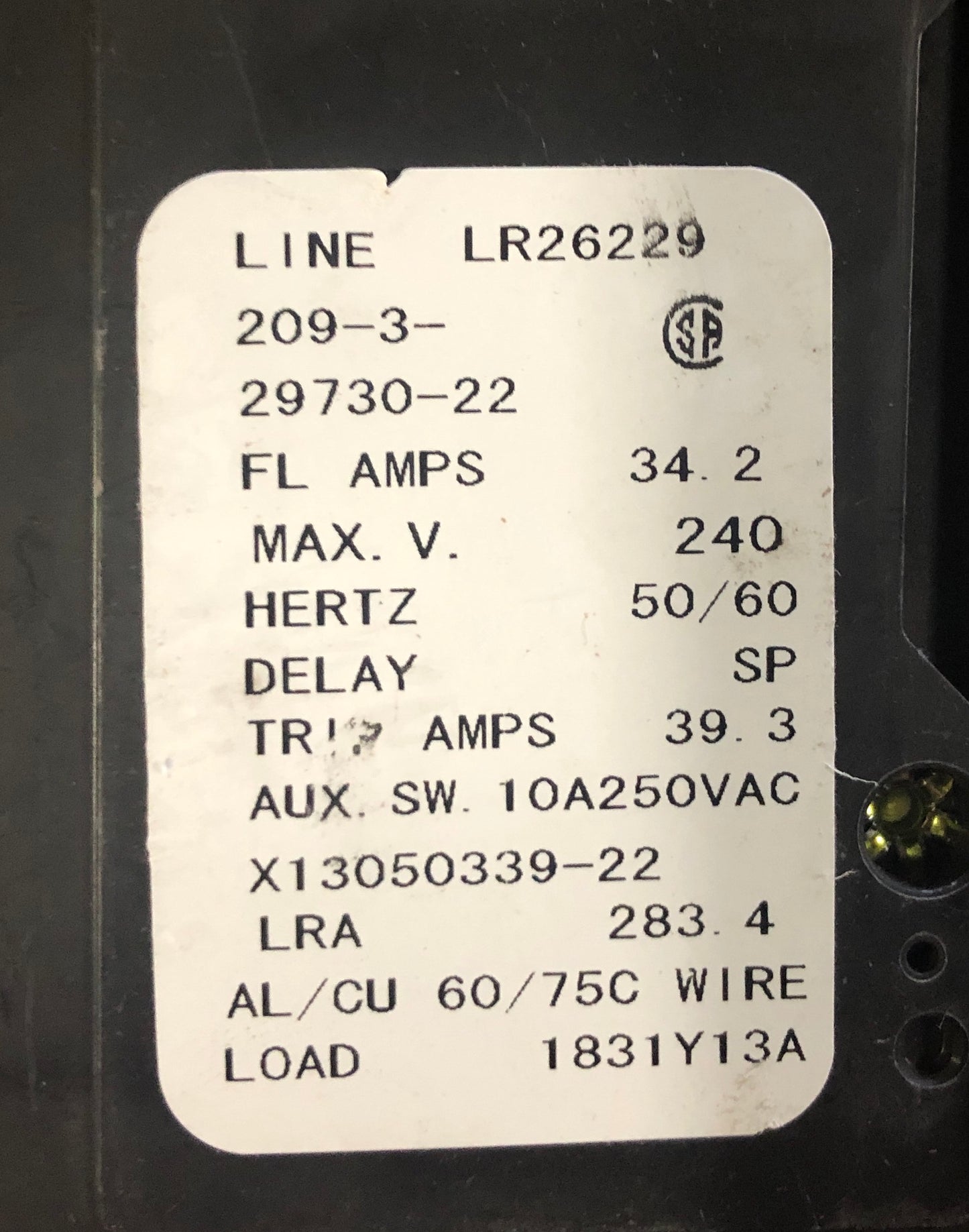 3 POLE 34.2 AMP "209 MULTI-POLE" SERIES HYDRAULIC MAGNETIC CIRCUIT BREAKER PROTECTOR/FOR MANUAL CONTROLLER APPLICATIONS, 240/60-50/1 OR 3