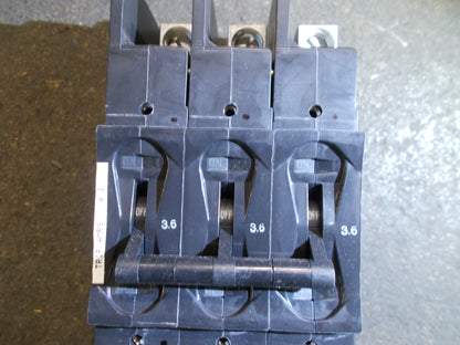 3 POLE 3.6 AMP "219 MULTI-POLE" SERIES HYDRAULIC MAGNETIC CIRCUIT BREAKER PROTECTOR/FOR MANUAL MOTOR CONTROLLER APPLICATIONS 600/50-60/1 OR 3