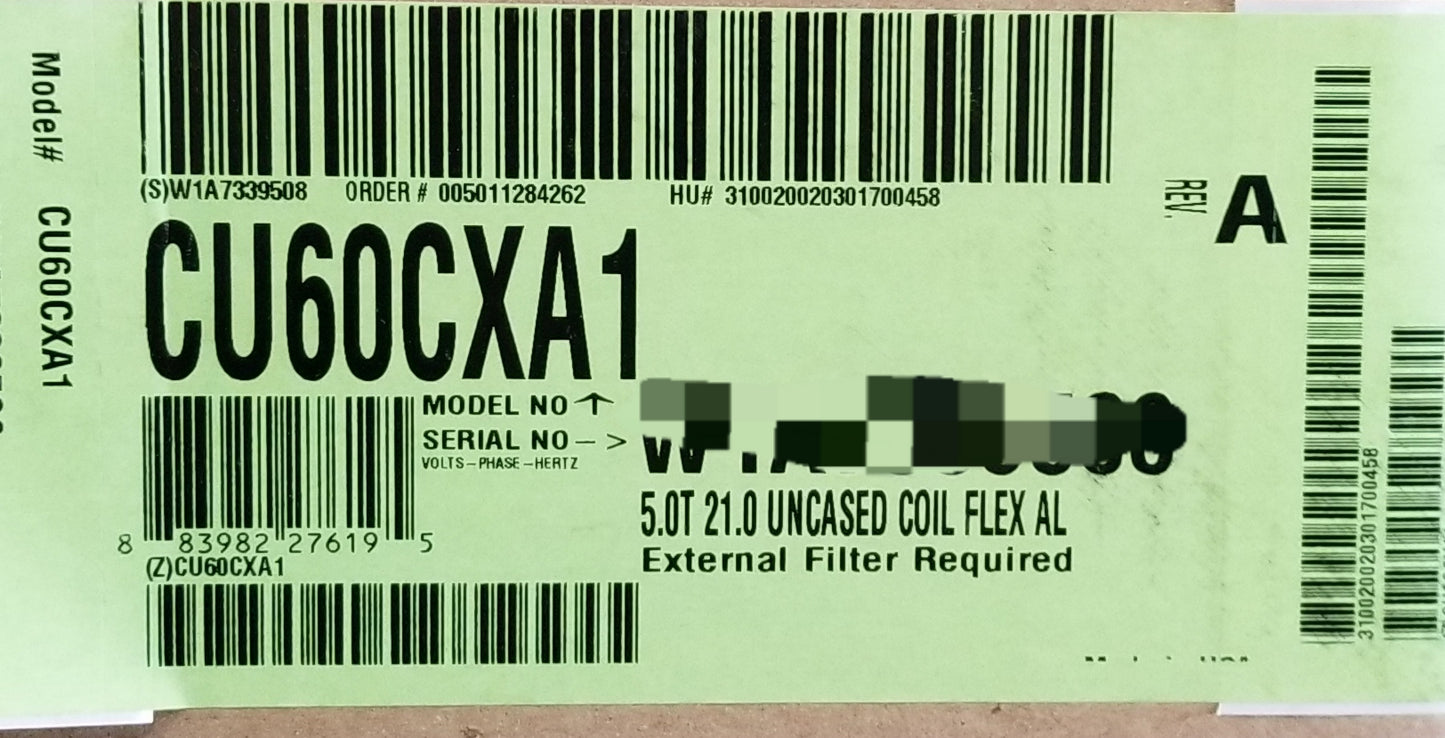 5 TON AC/HP UPFLOW UNCASED "N" COIL R-410A OR R-22