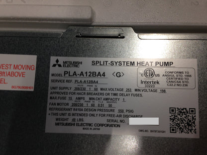 12,000 BTU "P-SERIES" INDOOR CEILING CASSETTE MINI-SPLIT HEAT PUMP UNIT, 13.5 SEER 208-230/60/1 R-410A CFM 530