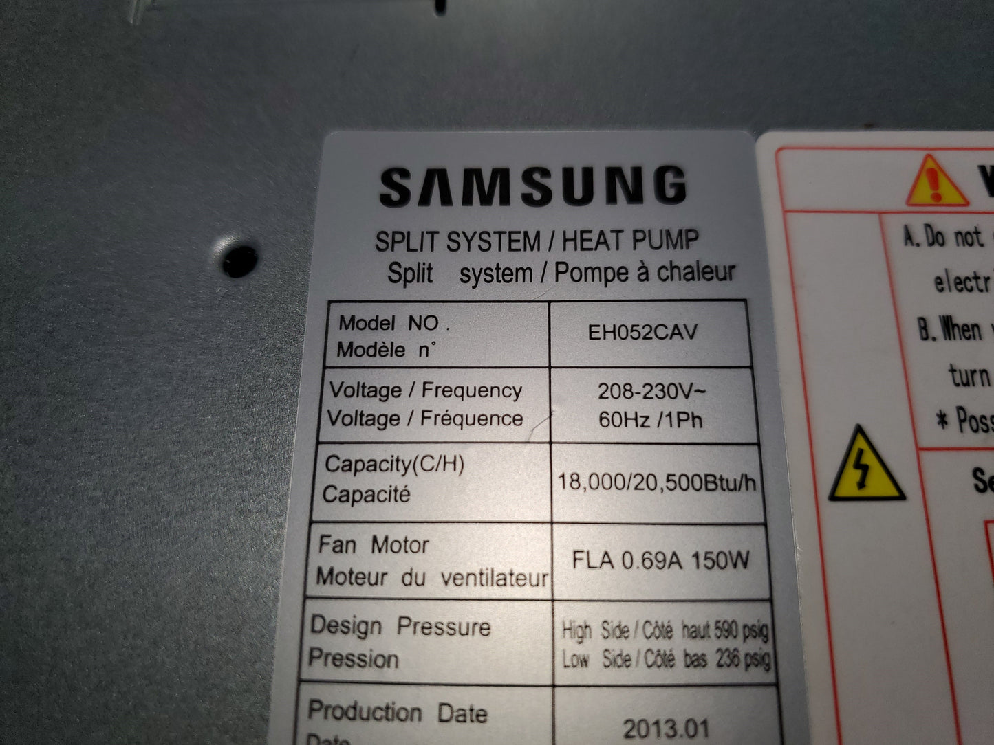 18,000 BTU SINGLE-ZONE INDOOR CEILING MOUNTED HEAT PUMP MINI-SPLIT UNIT, 13.6 SEER 208-230/60/1 R-410A CFM 565