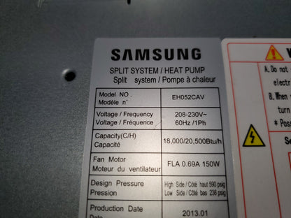 18,000 BTU SINGLE-ZONE INDOOR CEILING MOUNTED HEAT PUMP MINI-SPLIT UNIT, 13.6 SEER 208-230/60/1 R-410A CFM 565