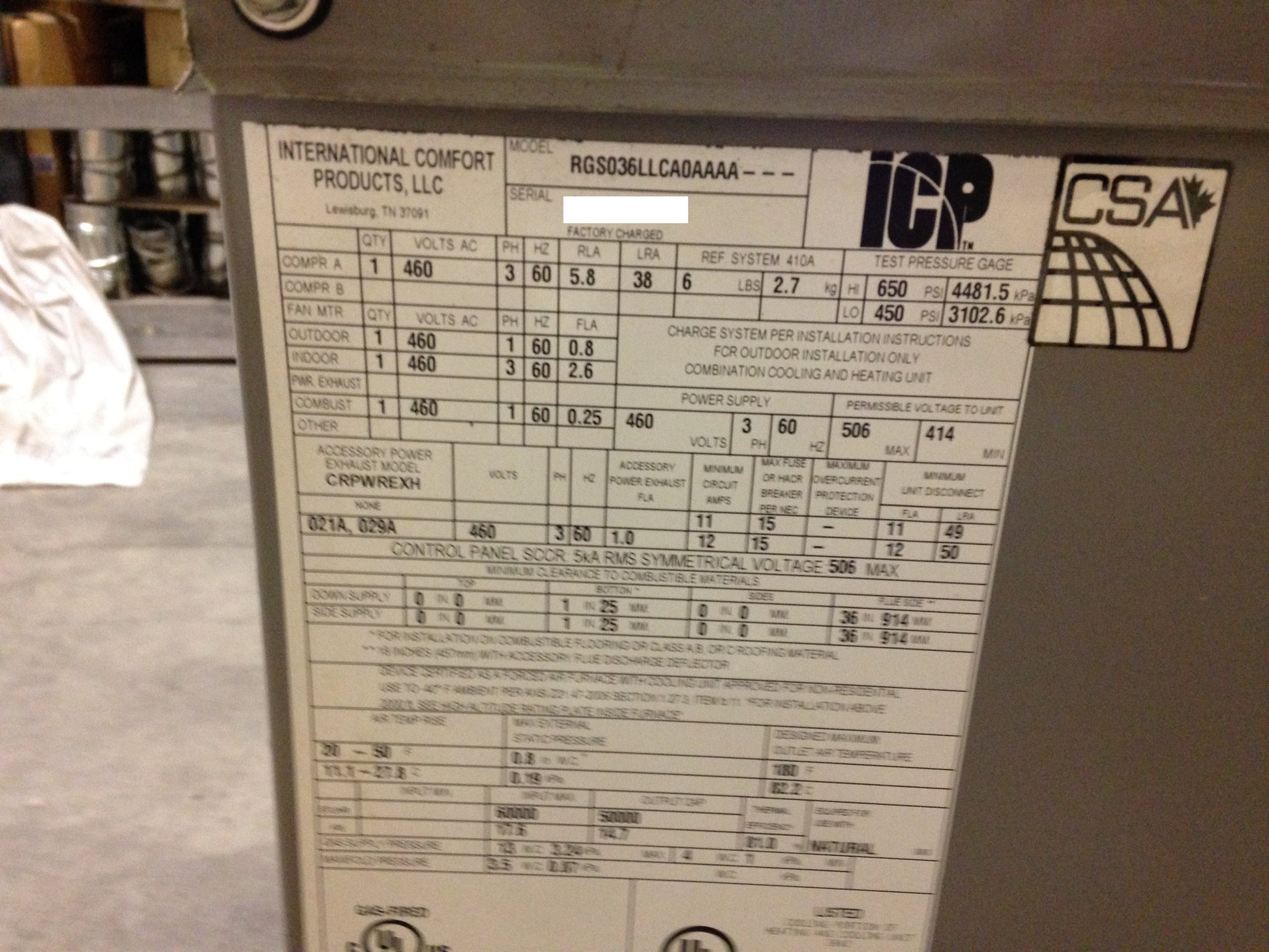 3 TON CONVERTIBLE GAS/ELECTRIC PACKAGED UNIT, 13 SEER 81% 460/60/3 R-410A