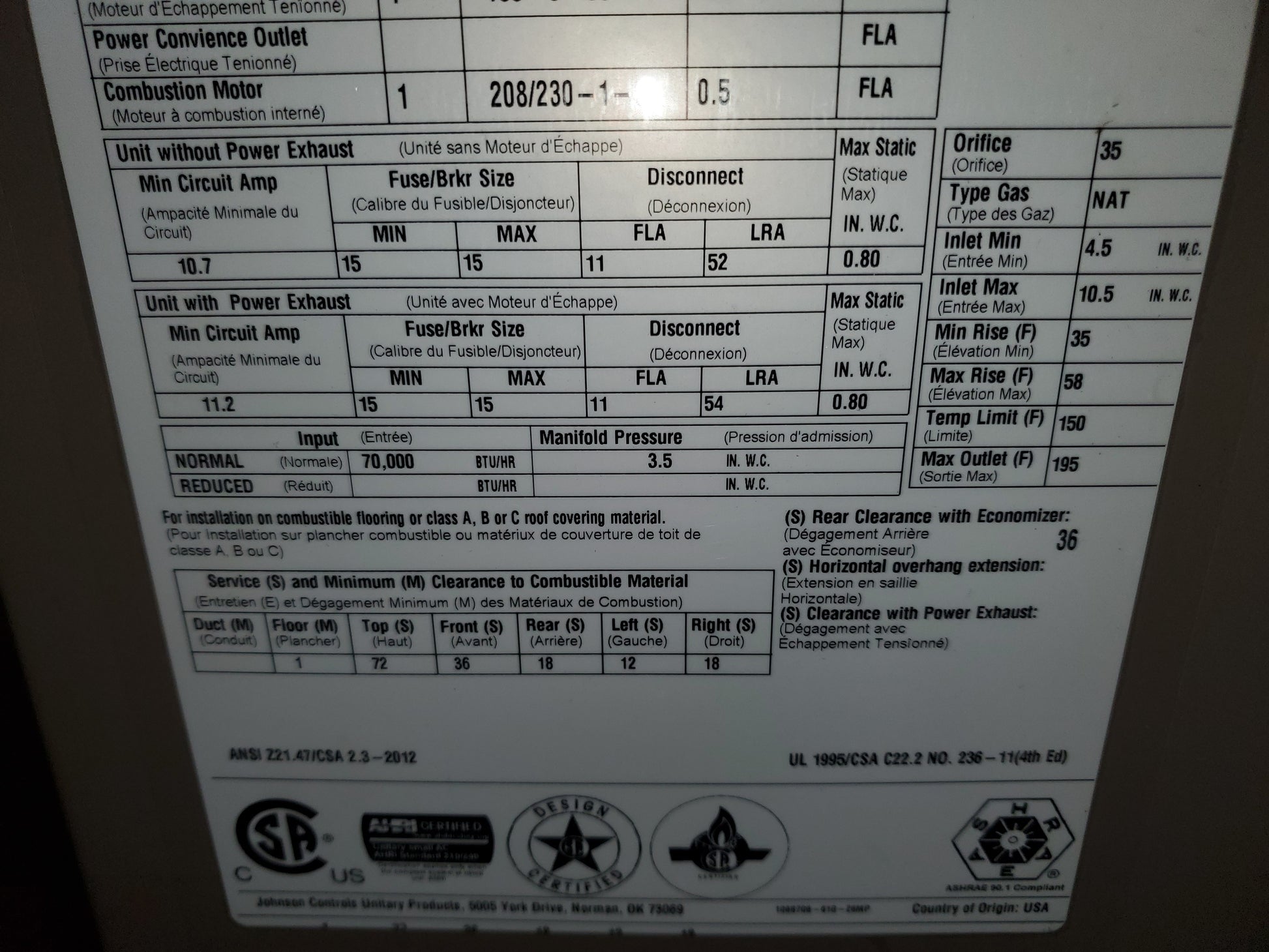 3 TON CONVERTIBLE NATURAL GAS/ELECTRIC PACKAGED UNIT, 14 SEER 80% 460/60/3 R-410A