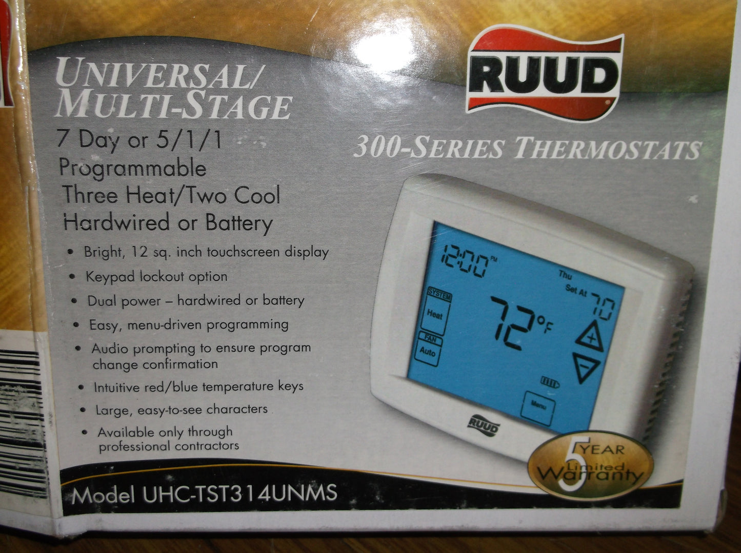 UNIVERSAL/MULTI-STAGE 300-SERIES DELUXE TOUCHSCREEN THERMOSTAT 7 DAT OR 5/1/1 PROGRAMMABLE 3-HEAT/2-COOL HARDWIRED OR BATTERY