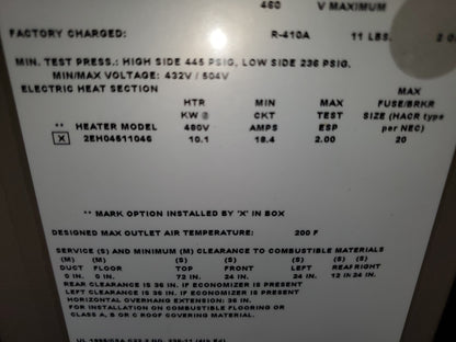 3 TON CONVERTIBLE PACKAGED AIR CONDITIONER UNIT/W 10 KW HEAT KIT, 13 SEER 460/60/3 R-410A