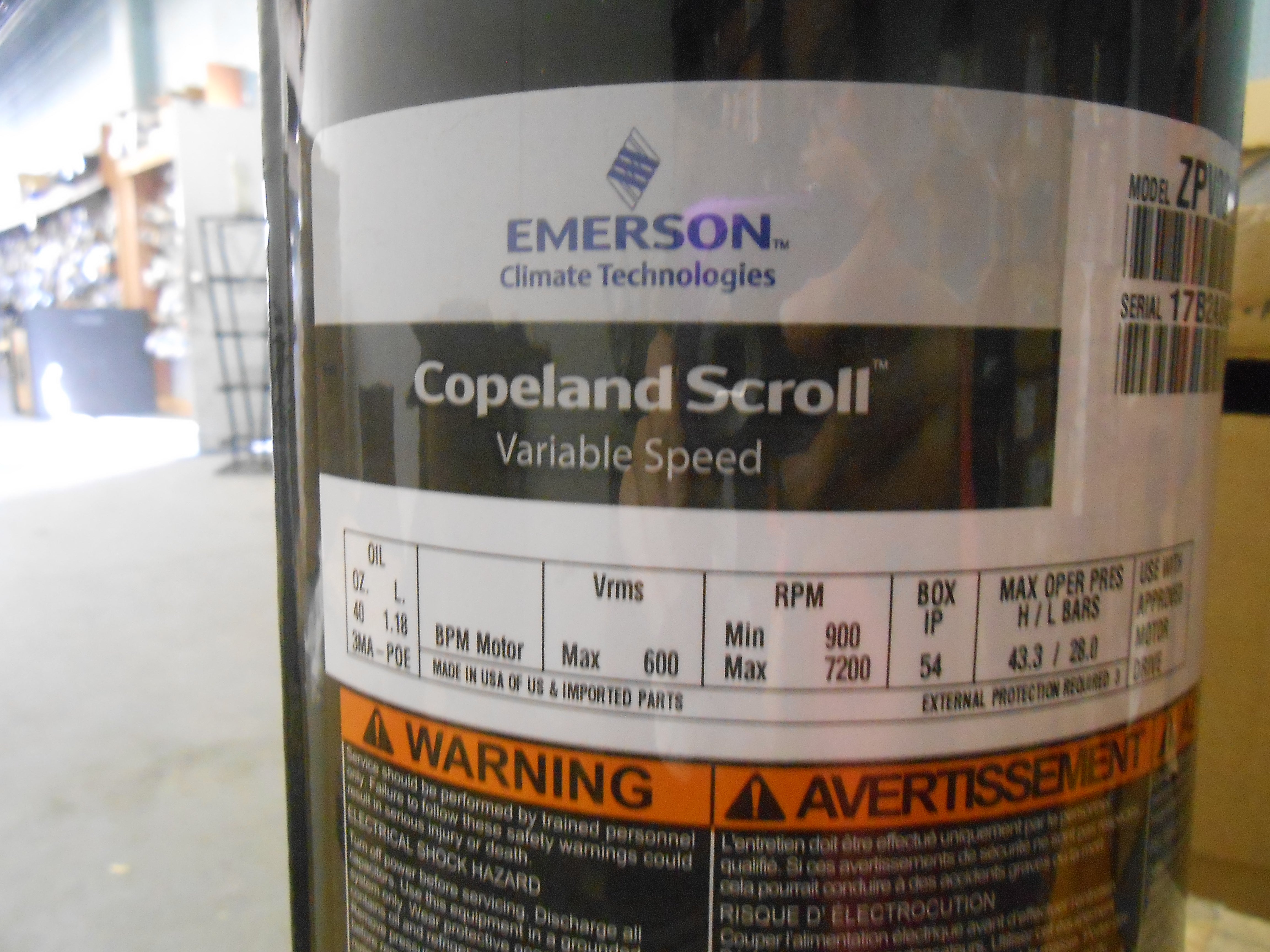 1-3 HP Scroll Compressor Variable Speed 600/20/3 R410A – Surplus City