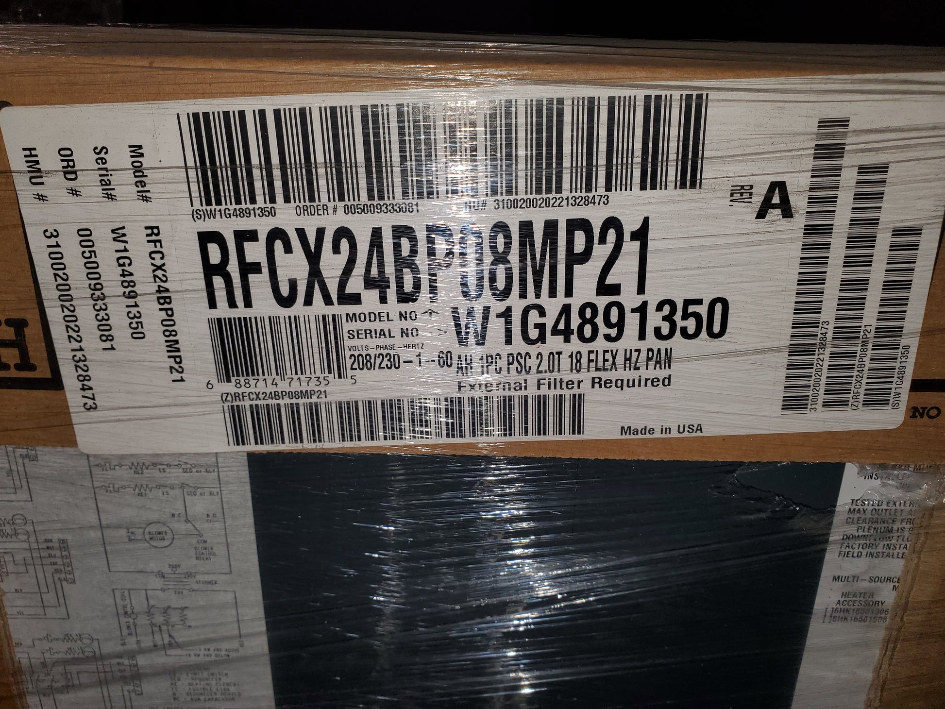 2 TON AC/HP MULTI-POSITION FANCOIL, 208-230/60/1 R-410A/R-22 CFM:800