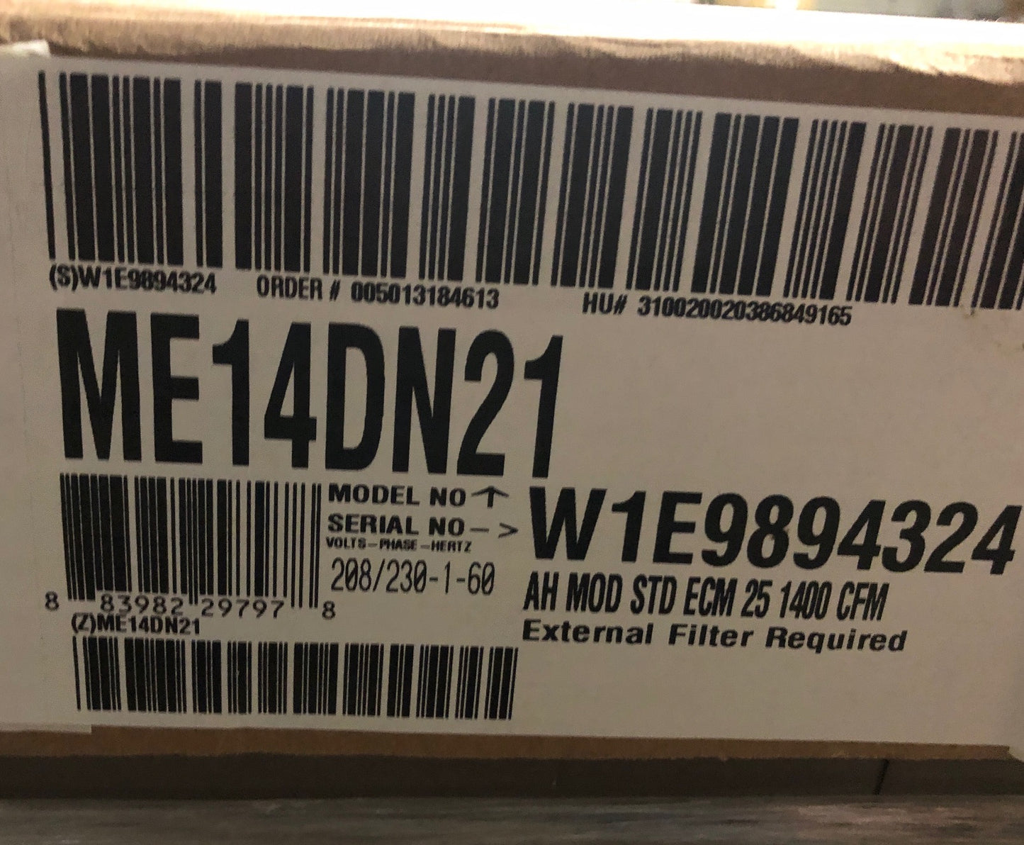 3-1/2 TON AC/HP MULTI-POSITION ECM CONTROLLED AIR HANDLER/LESS COIL, 208-230/60/1 CFM:1400