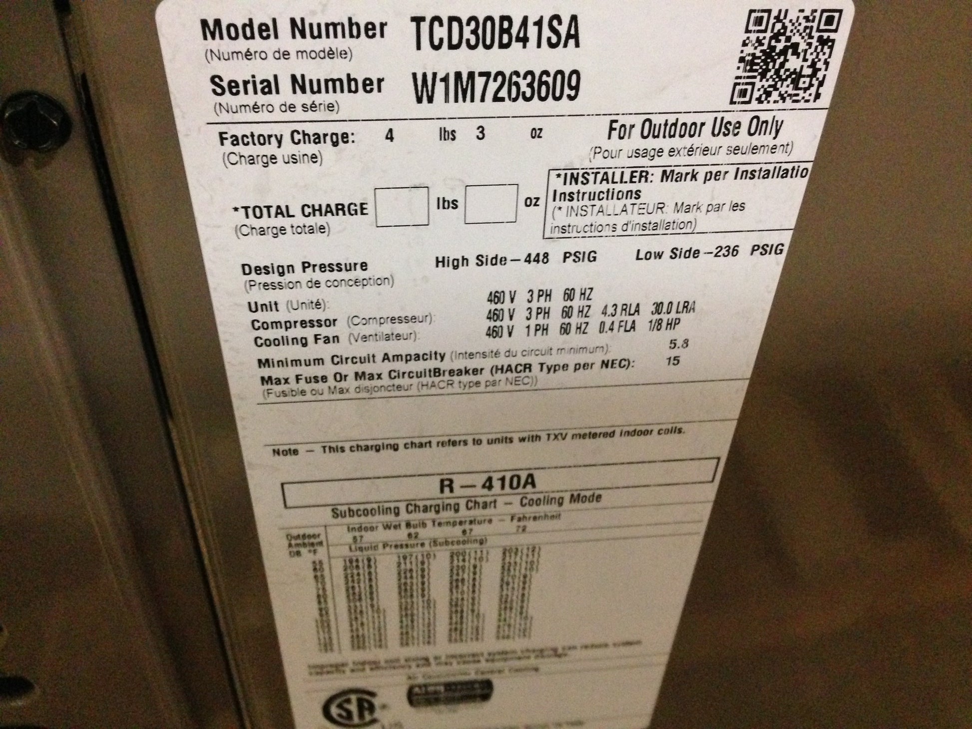 2-1/2 TON SPLIT-SYSTEM AIR CONDITIONER, 13 SEER 460/60/3 R-410A 2850 CFM